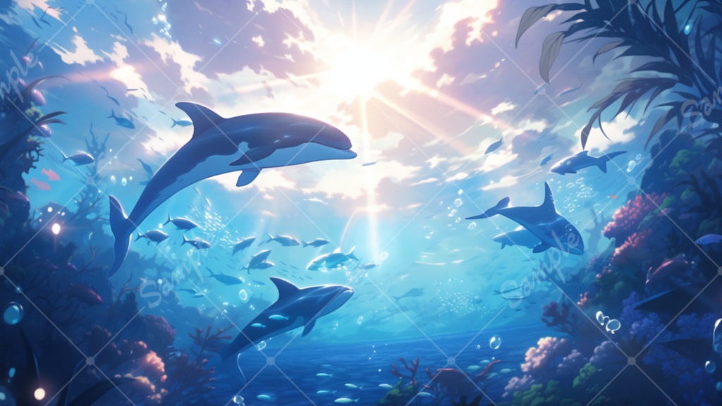 イルカのイラスト背景素材 5枚セット