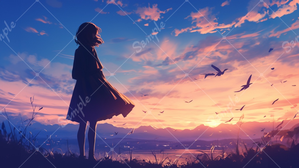 空を見上げる女の子 イラスト背景素材 5枚セット