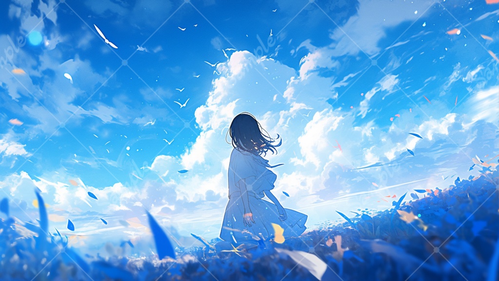 空を見上げる女の子 イラスト背景素材 5枚セット