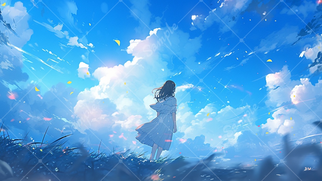 空を見上げる女の子 イラスト背景素材 5枚セット