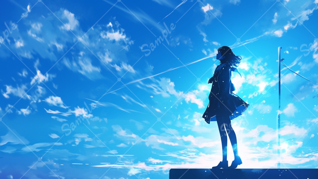 空を見上げる女の子 イラスト背景素材 5枚セット