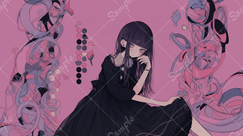 病みかわな女の子のイラスト背景素材 5枚セット