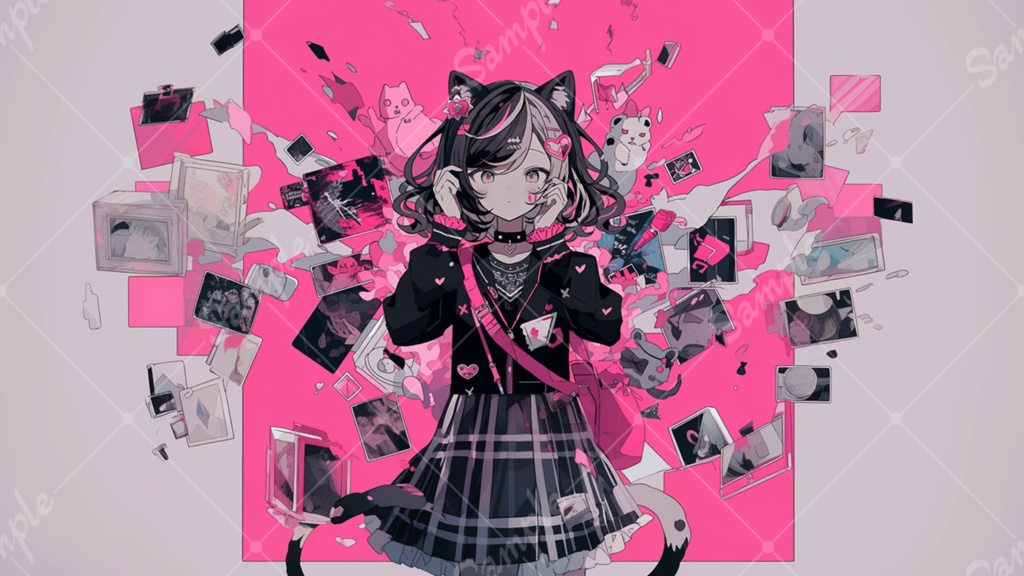 かわいい女の子 イラスト背景素材 5枚セット