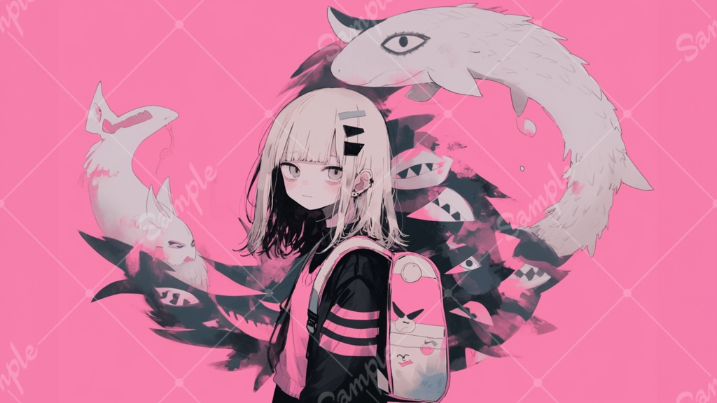 かわいい女の子 イラスト背景素材 5枚セット