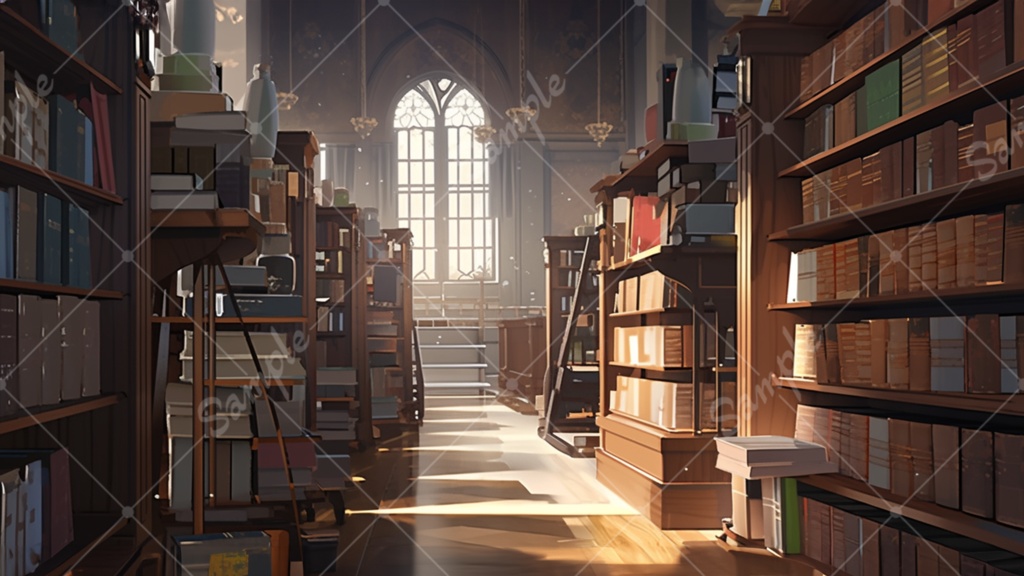 古い図書館のイラスト背景素材 5枚セット