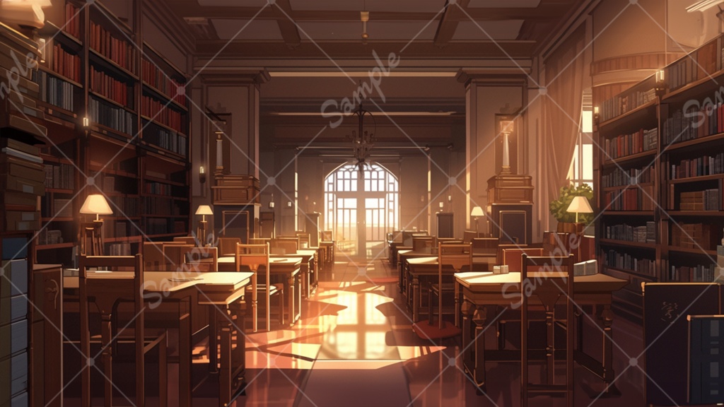 古い図書館のイラスト背景素材 5枚セット