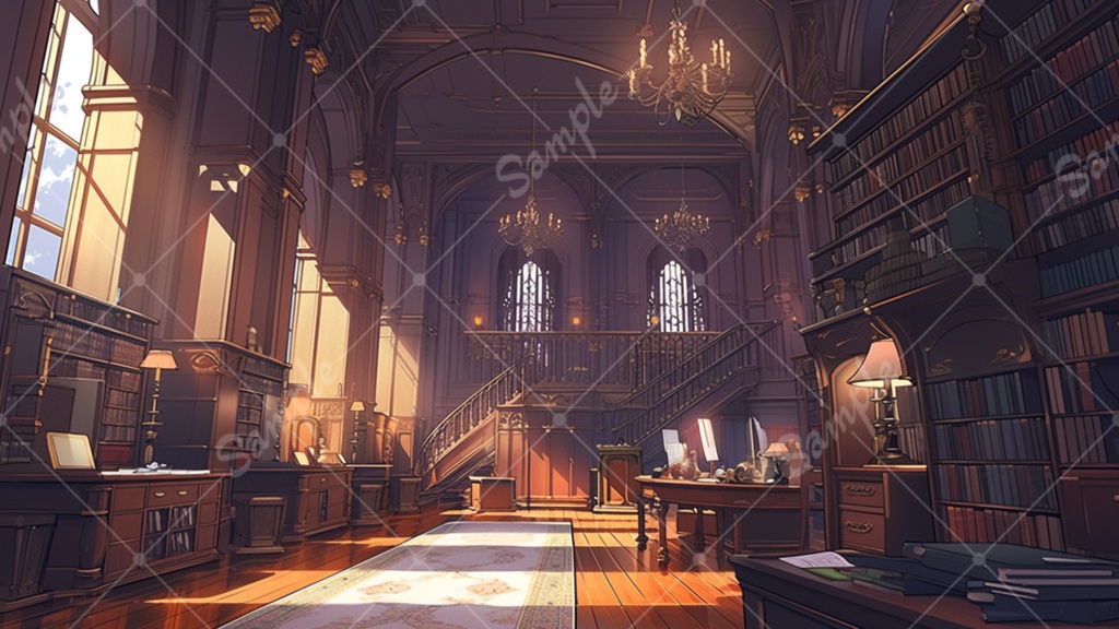 古い図書館のイラスト背景素材 5枚セット