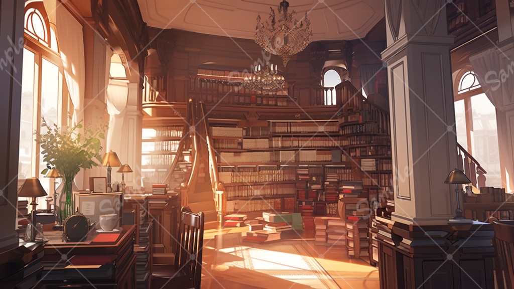 古い図書館のイラスト背景素材 5枚セット