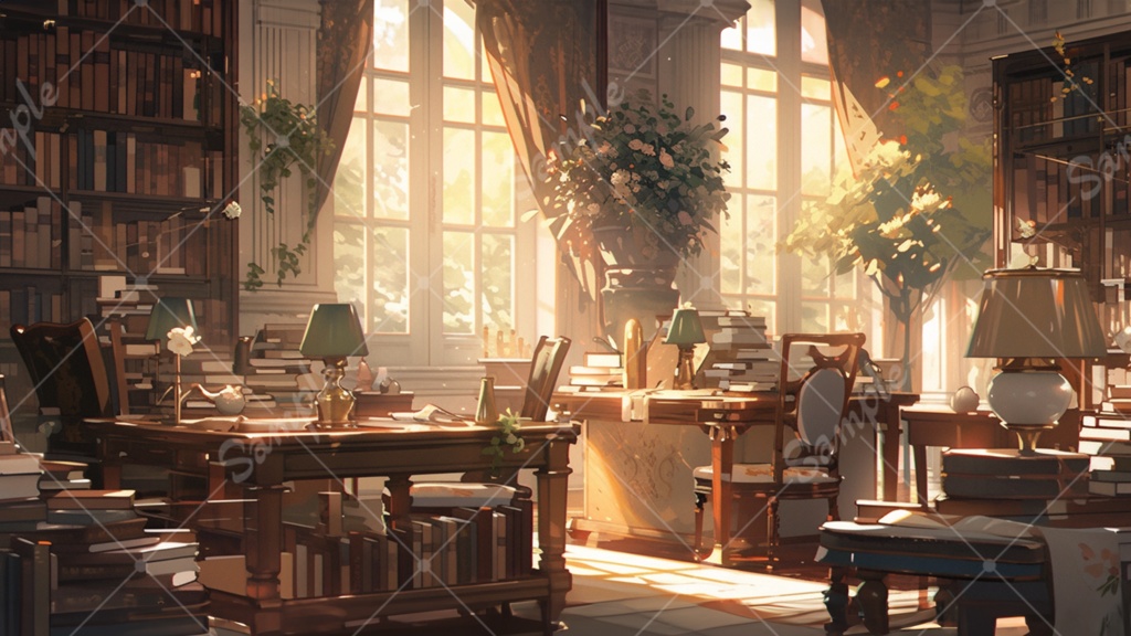 書斎のイラスト背景素材 5枚セット