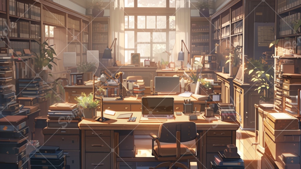 書斎のイラスト背景素材 5枚セット