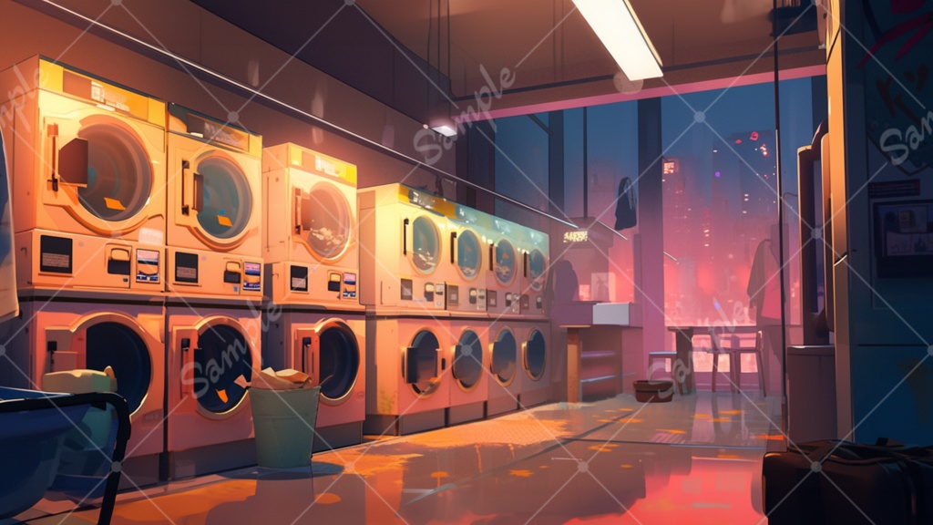 コインランドリーのイラスト背景素材 5枚セット