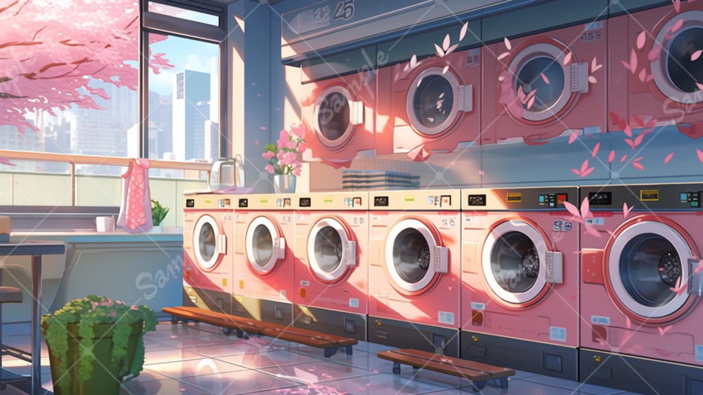 コインランドリーのイラスト背景素材 5枚セット
