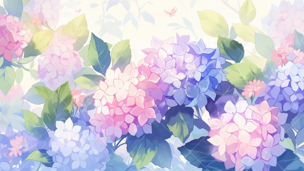紫陽花のイラスト背景素材 5枚セット