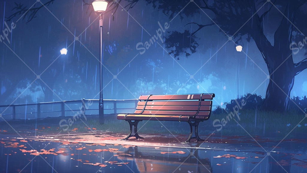 雨とベンチのイラスト背景素材 5枚セット