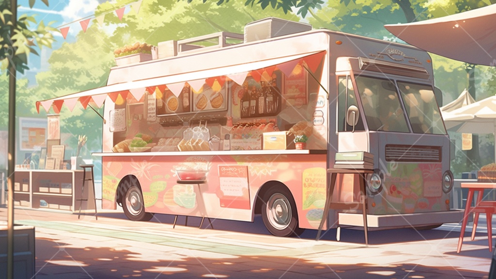 キッチンカーのイラスト背景素材 5枚セット