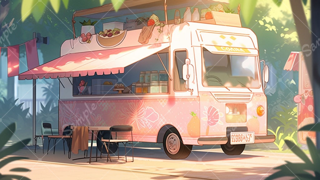 キッチンカーのイラスト背景素材 5枚セット