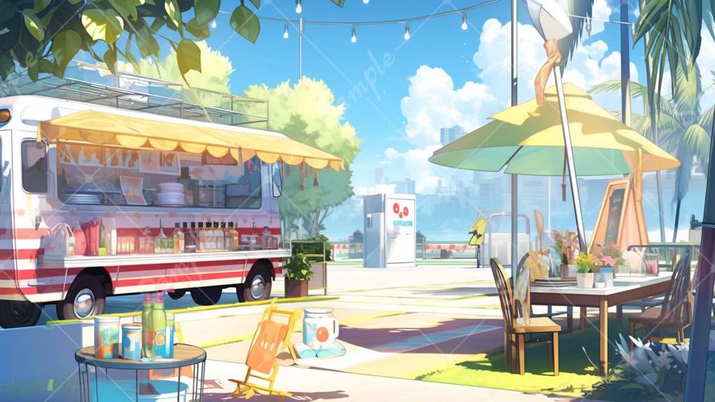 キッチンカーのイラスト背景素材 5枚セット