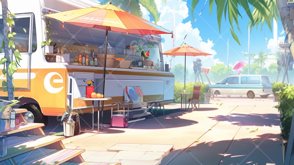 キッチンカーのイラスト背景素材 5枚セット