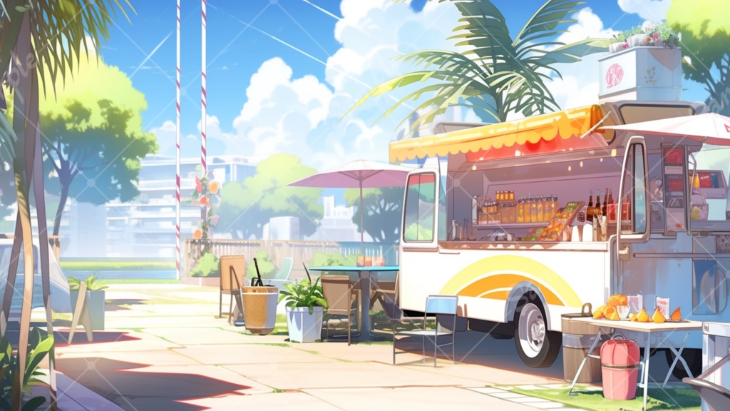 キッチンカーのイラスト背景素材 5枚セット