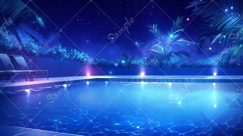 夜のプール イラスト背景素材 5枚セット
