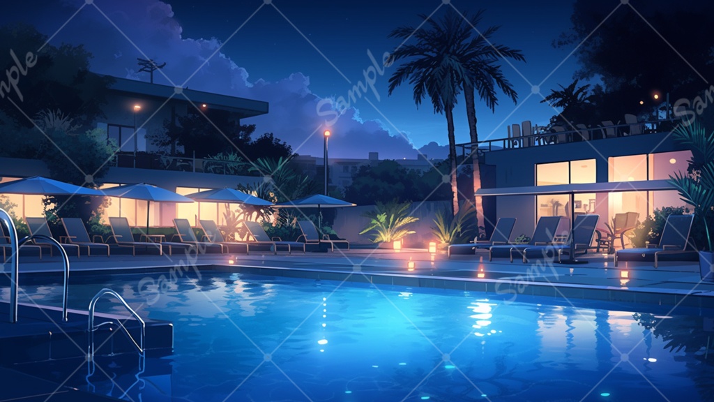 夜のプール イラスト背景素材 5枚セット