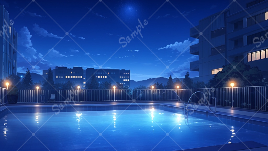 夜のプール イラスト背景素材 5枚セット