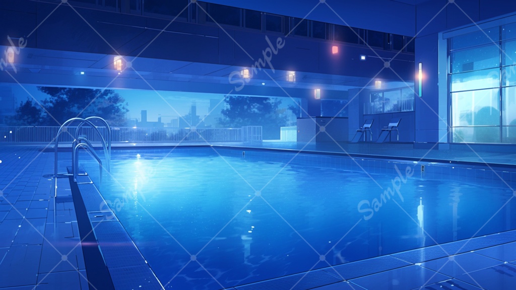 夜のプール イラスト背景素材 5枚セット