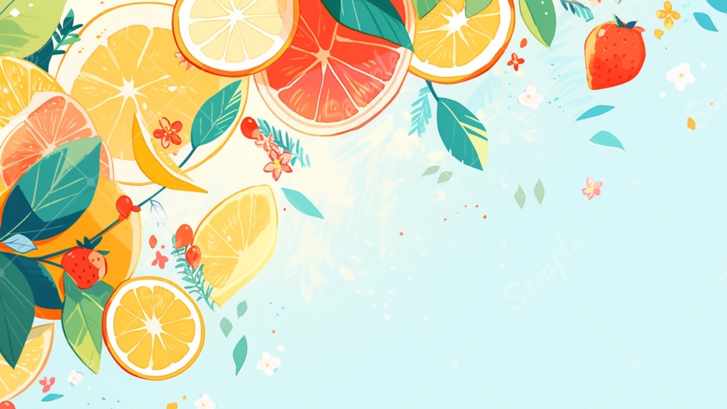 夏っぽい飲み物とフルーツのイラスト背景素材 5枚セット