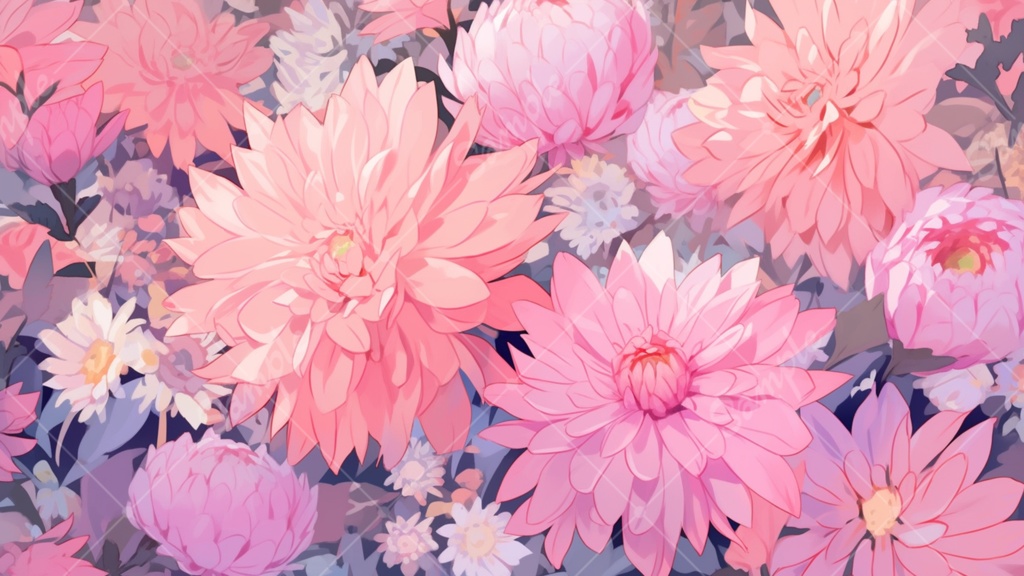 ダリアのイラスト背景素材 5枚セット