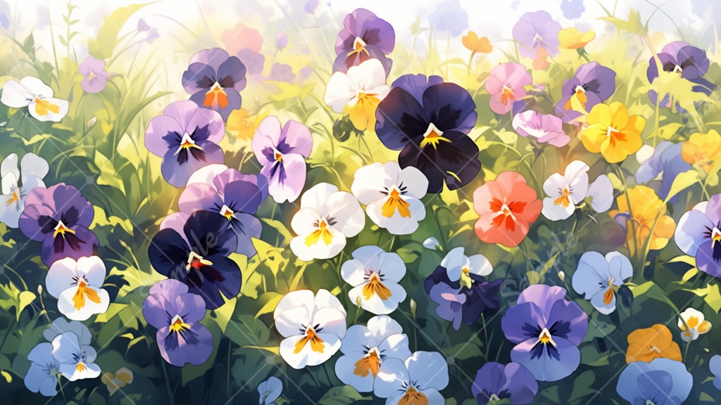 パンジーのイラスト背景素材 5枚セット