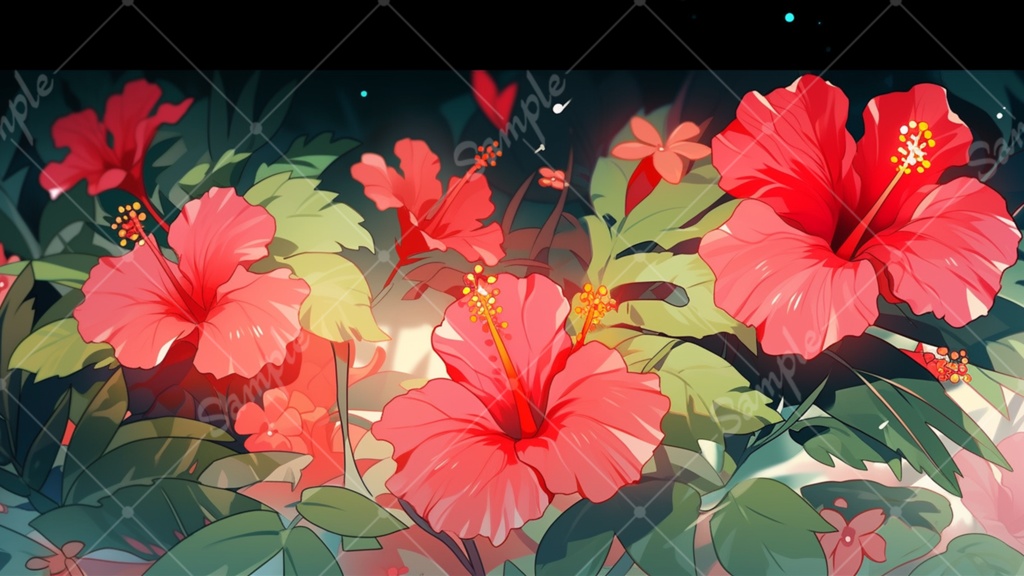 ハイビスカスのイラスト背景素材 5枚セット