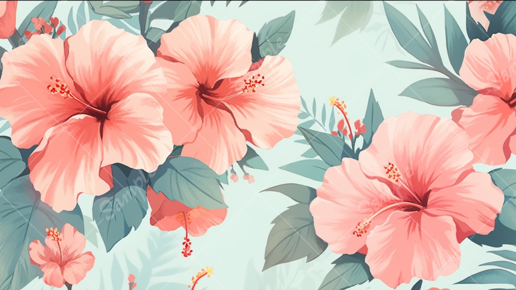 ハイビスカスのイラスト背景素材 5枚セット