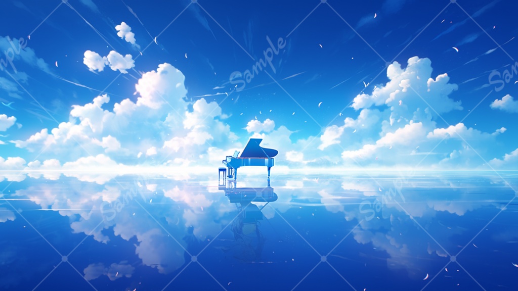 青空とピアノのイラスト背景素材 5枚セット