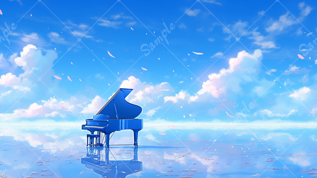 青空とピアノのイラスト背景素材 5枚セット
