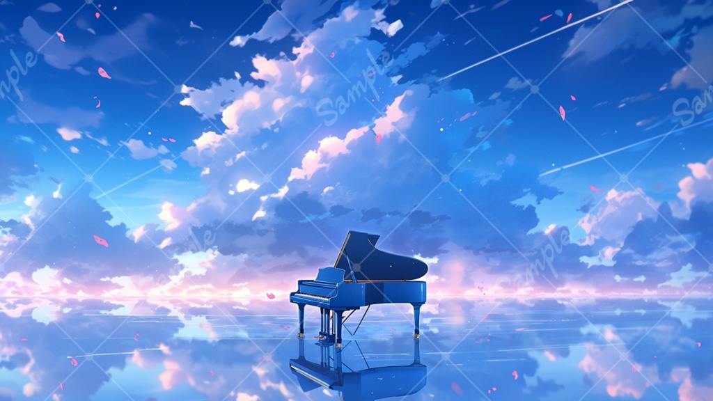 青空とピアノのイラスト背景素材 5枚セット