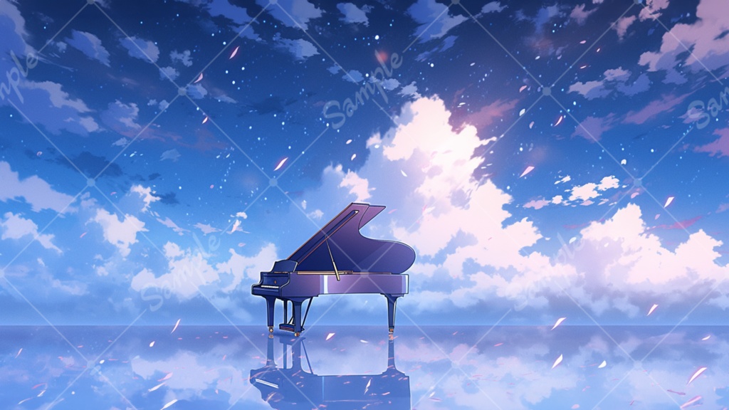 青空とピアノのイラスト背景素材 5枚セット