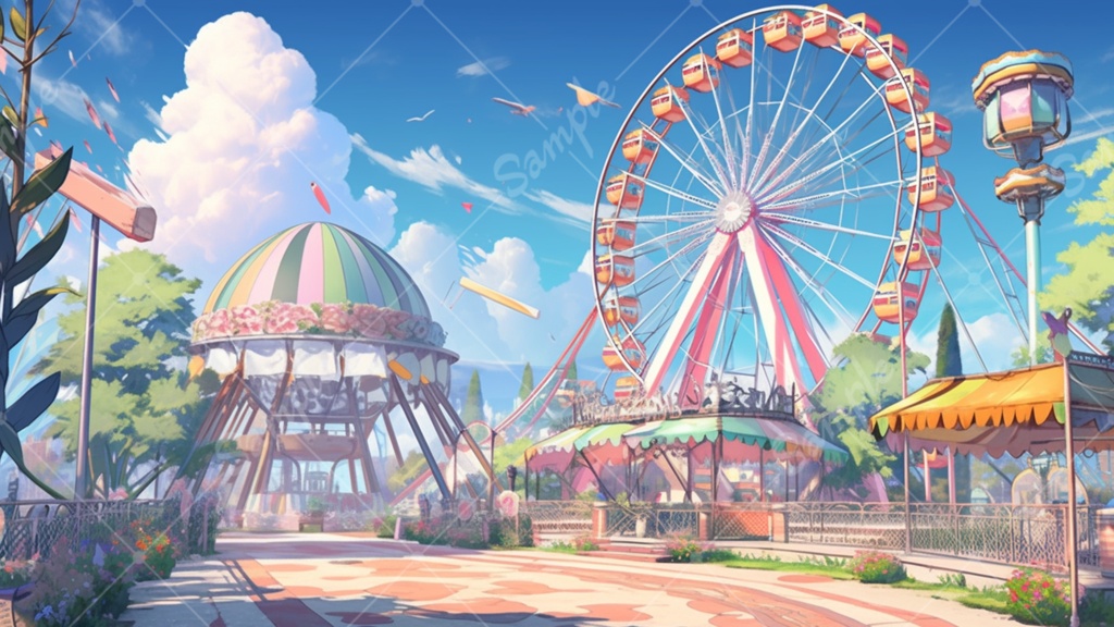 遊園地のイラスト背景素材 5枚セット