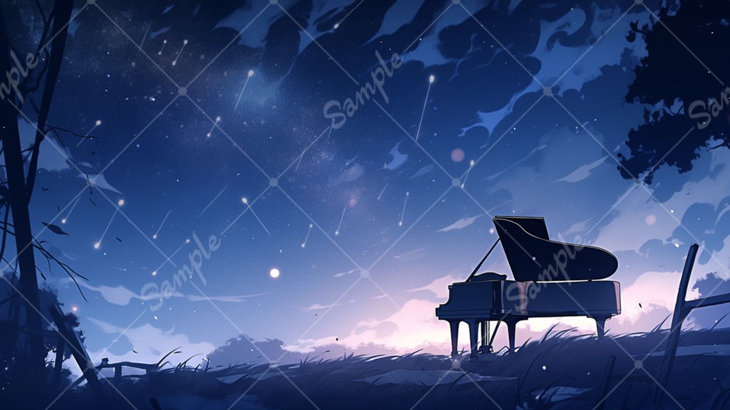 夜空とピアノのイラスト背景素材 5枚セット