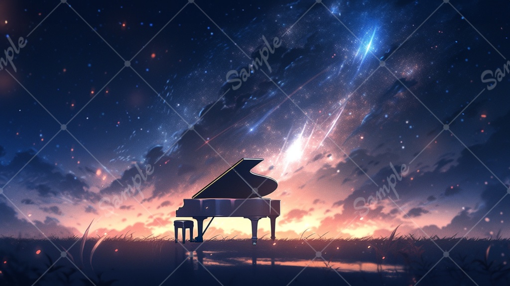 夜空とピアノのイラスト背景素材 5枚セット