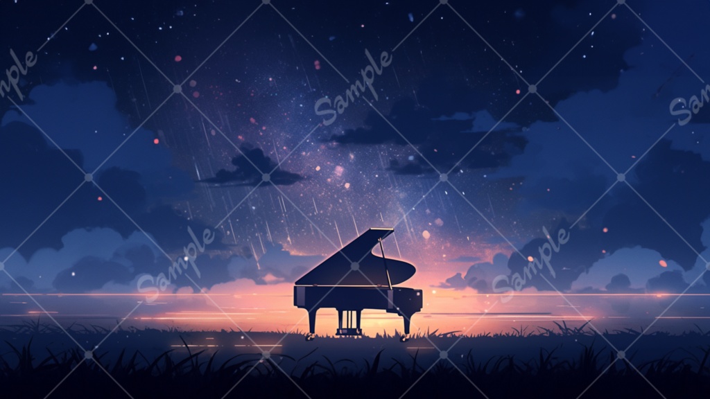 夜空とピアノのイラスト背景素材 5枚セット