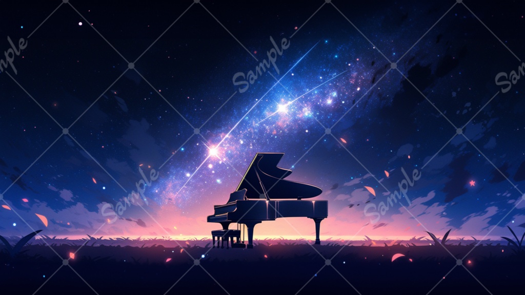 夜空とピアノのイラスト背景素材 5枚セット