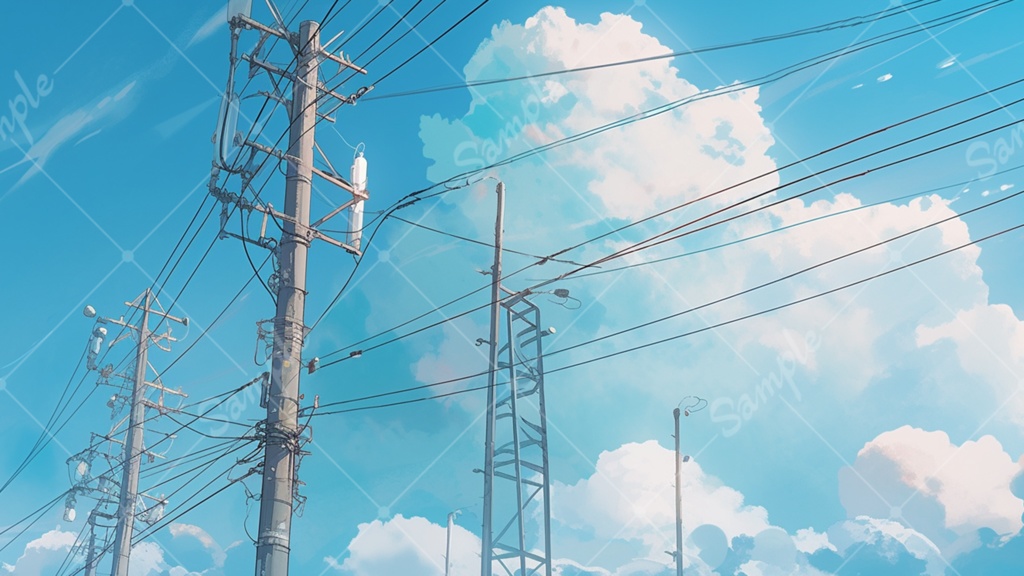 青空と電柱のイラスト背景素材 5枚セット
