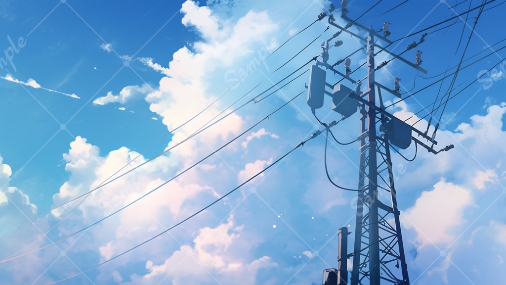 青空と電柱のイラスト背景素材 5枚セット