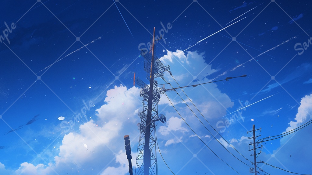 青空と電柱のイラスト背景素材 5枚セット
