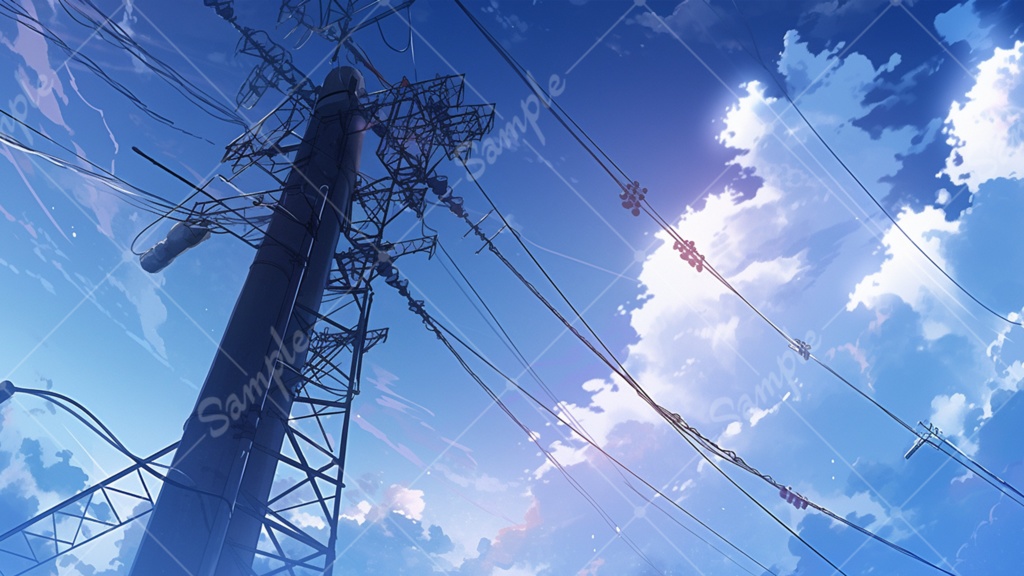 青空と電柱のイラスト背景素材 5枚セット
