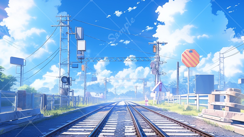 青空と線路のイラスト背景素材 5枚セット