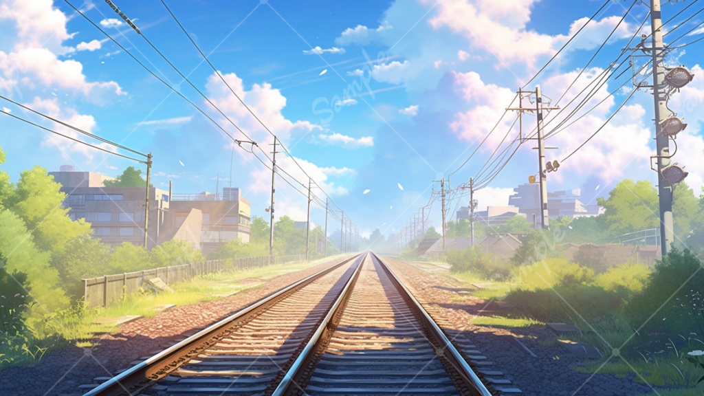 青空と線路のイラスト背景素材 5枚セット