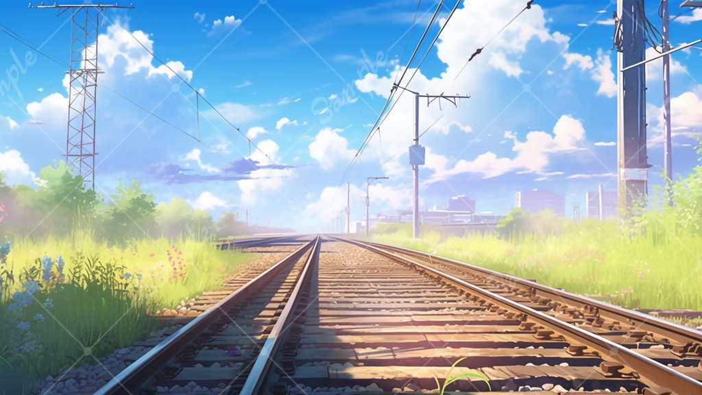青空と線路のイラスト背景素材 5枚セット