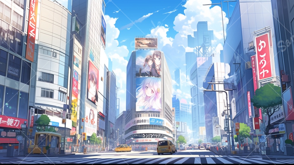 都会のビル街 イラスト背景素材 5枚セット