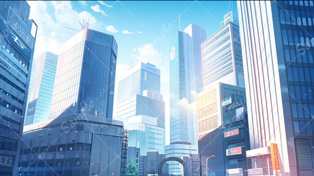 都会のビル街 イラスト背景素材 5枚セット